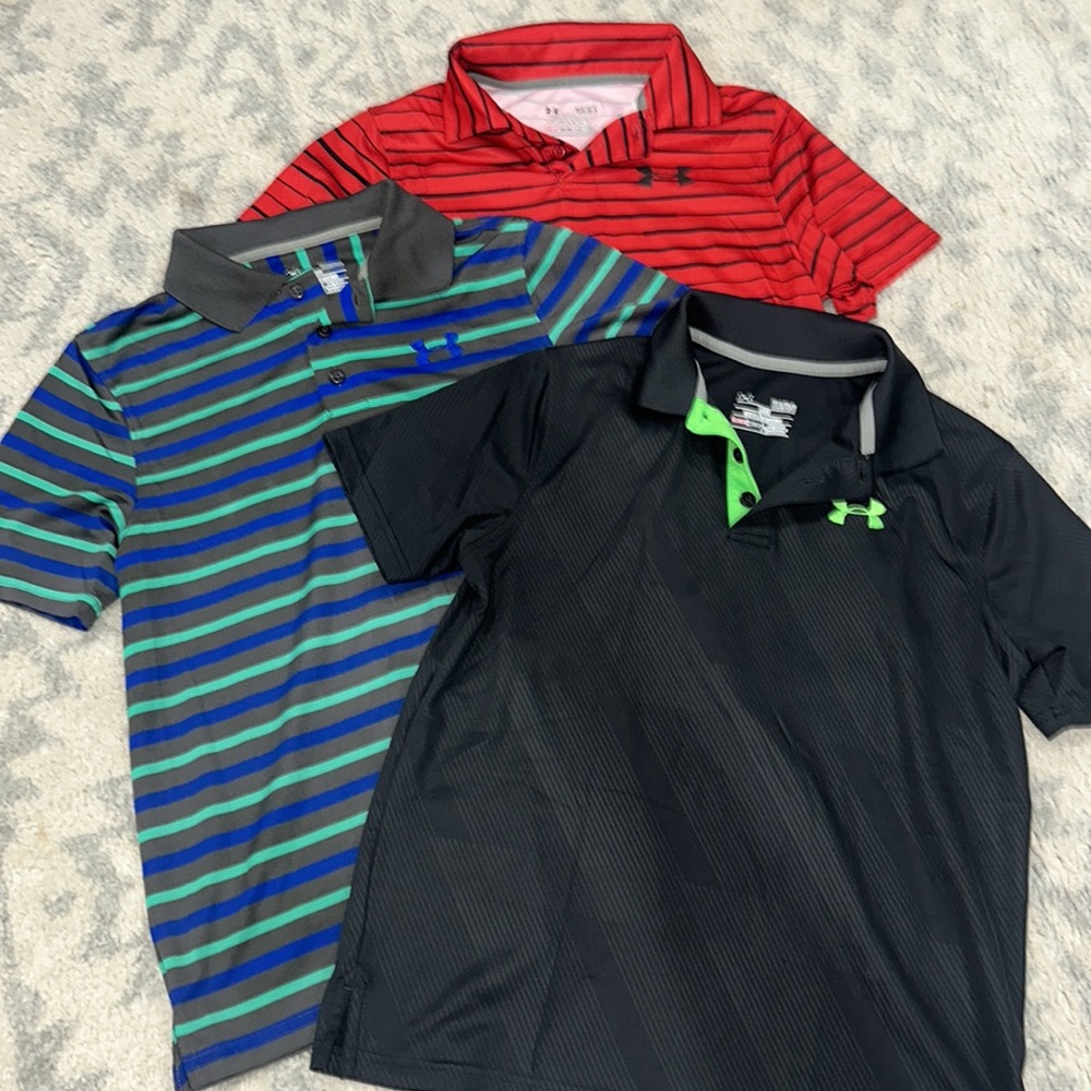 3-pack boys Under Armour Golf Polos - Dri-fit style. Excellent condition!!
